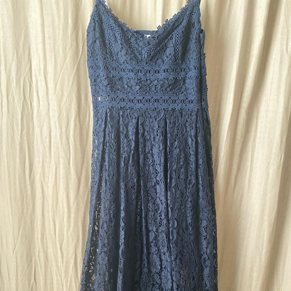 Navy Crochet Lace MIDI Dress